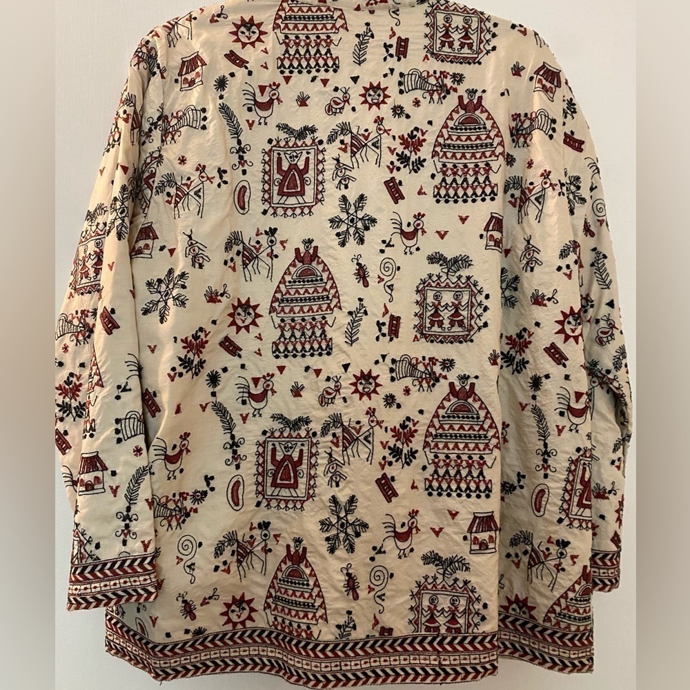 Chico's Cream and Red Patterned Jacket